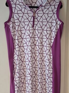 Lopez Sleeveless White & Purple Geometric Golf Dress